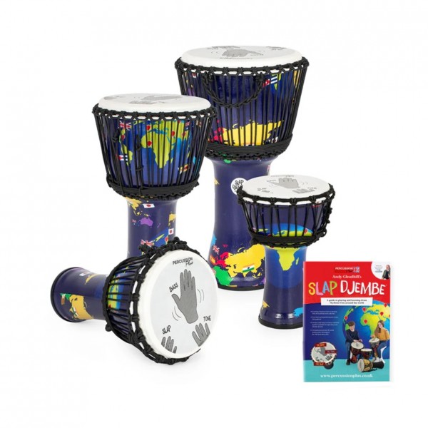 Percussion Plus Slap Djembe Pack, Rope Tuned, 4 Mixed Player Pack, World Map