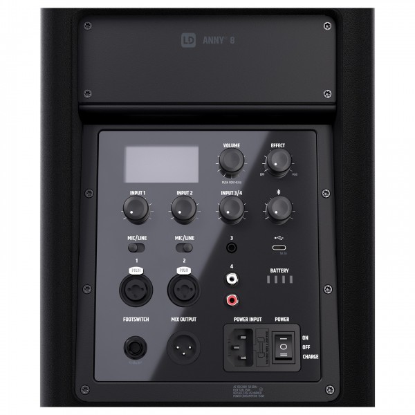 LD Systems ANNY 8" Battery-Powered Bluetooth PA System With Mixer, Black - Panel, Off