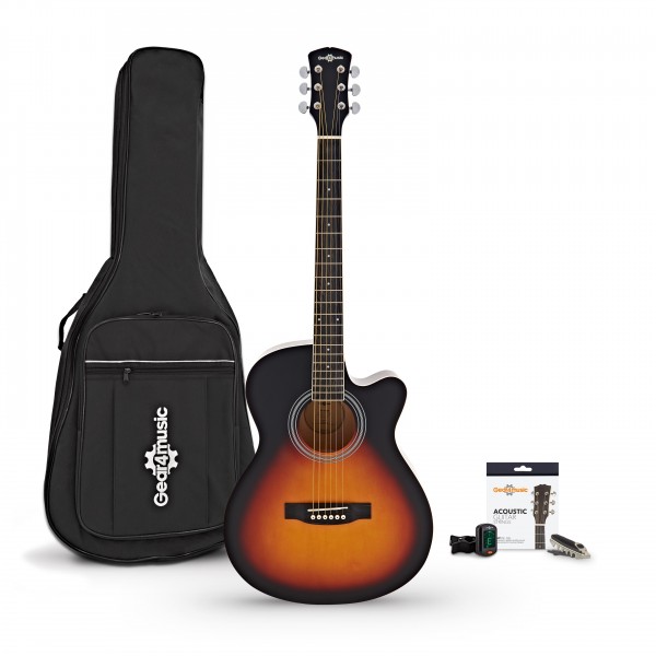 Single Cutaway Acoustic Guitar Pack by Gear4music, Black