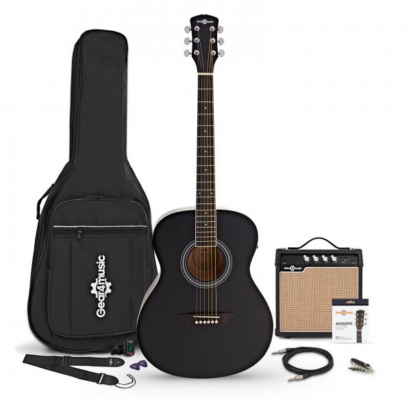 Student Electro Acoustic Guitar Black, 15W Acoustic Amp & Accessory Pack