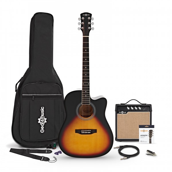 Dreadnought Cutaway Electro Acoustic Guitar & Accessory Pack by Gear4music, Sunburst