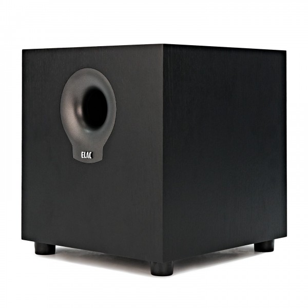 ELAC Debut 2.0 SUB10.2 Subwoofer, Black Ash - angled left