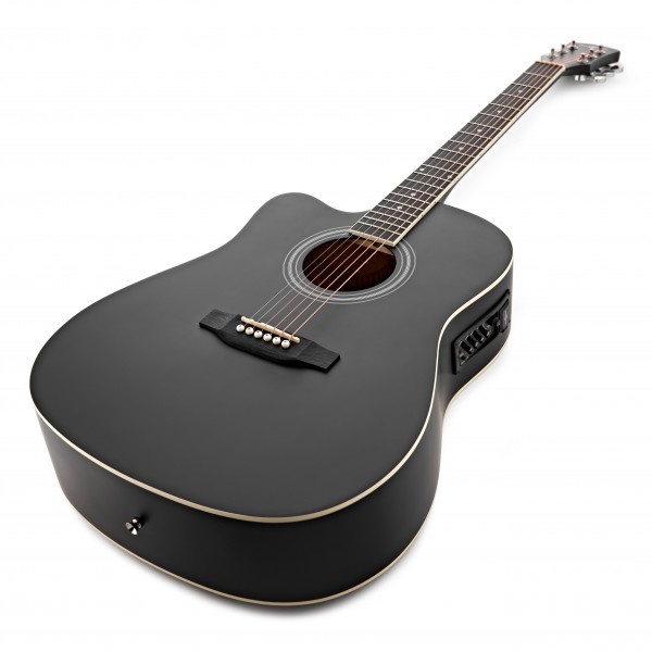 Dreadnought Cutaway Left Handed Electro Acoustic Guitar Black, 15W Acoustic Amp & Accessory Pack