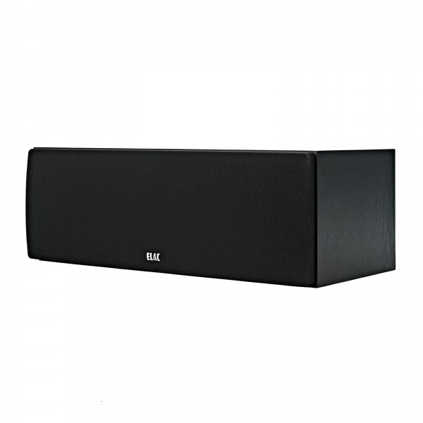 ELAC Debut C5.2 Vinyl Centre Speaker, Black Ash - angled left with grille