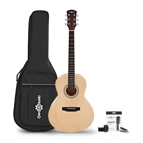 Parlour Left Handed Acoustic Guitar & Accessory Pack by Gear4music, Natural