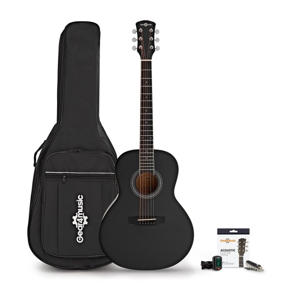 Single Cutaway Acoustic Guitar Pack by Gear4music, Black