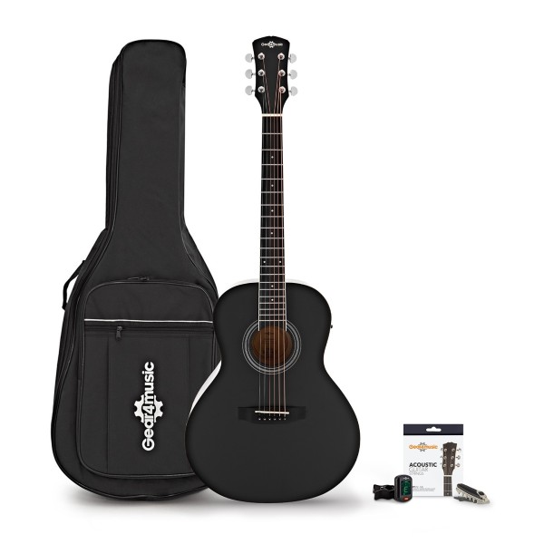 Parlour Left Handed Electro Acoustic Guitar & Accessory Pack by Gear4music, Black