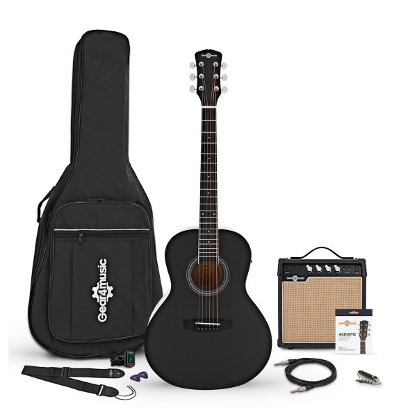 Parlour Left Handed Electro Acoustic Guitar Black, 15W Acoustic Amp & Accessory Pack