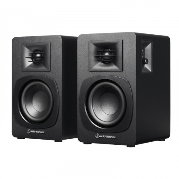 Audio Technica AT-SP3X Powered Bookshelf Speakers (Pair), Black Side View