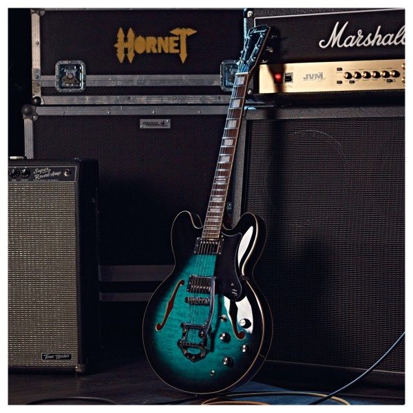 Hartwood Revival Vibrato Semi Acoustic Guitar, Tealburst