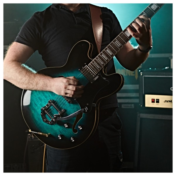 Hartwood Revival Vibrato Semi Acoustic Guitar, Tealburst