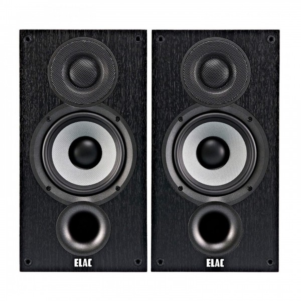 ELAC Debut B5.2 Vinyl Bookshelf Speaker (Pair), Black Ash Front View