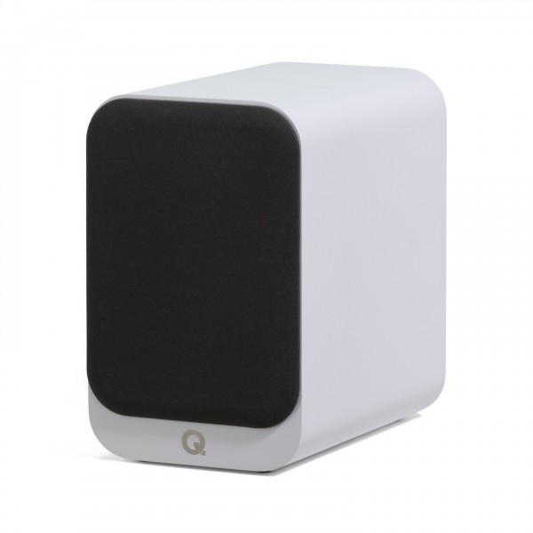 Q Acoustics 3030c Bookshelf Speaker, Satin White with grille attached