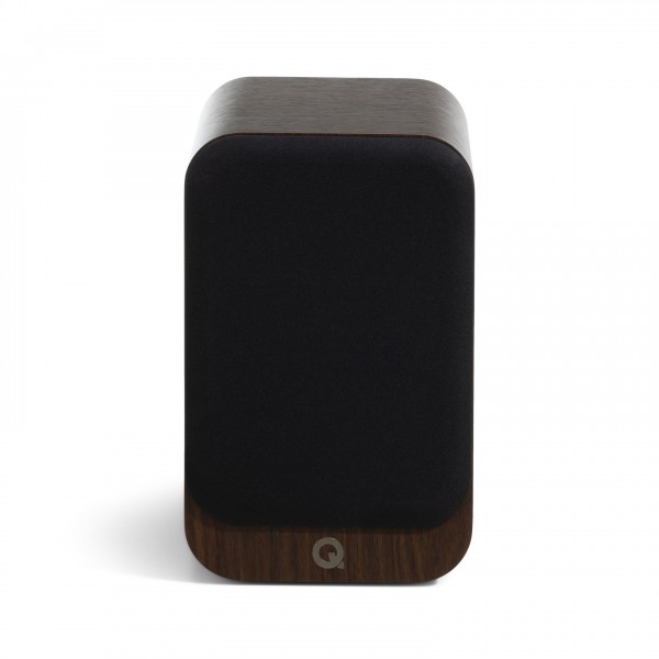 Q Acoustics 3030c Bookshelf Speaker, Claro Walnut front with grille attached