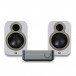 WiiM Amp, Space Grey & Q Acoustics 3020c Bookshelf Speakers, White Hi-Fi Bundle Front View