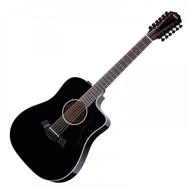 Taylor 250ce-BLK Plus 12-String Dreadnought Electro Acoustic, Black - Front, Left