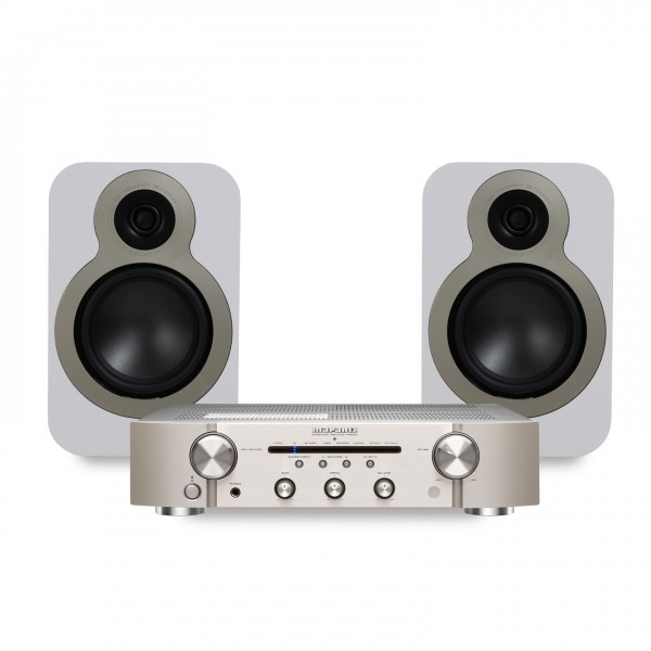 Marantz PM6007 Amp, Silver & 3020c Speakers, White Hi-Fi Package