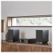 Ruark Sabre-R Bookshelf Speakers (Pair), Charcoal - Lifestyle image with R610 Music Console and grilles attached