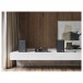 Ruark Sabre-R Bookshelf Speakers (Pair), Charcoal - Lifestyle image with R610 Music Console and grilles attached