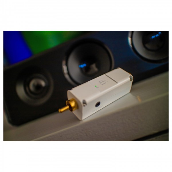 iFi Audio SPDIF iPurifier2 Noise Cleaner - in front of home entertainment centre speaker