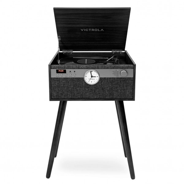 Victrola Century Signature+ 6-in-1 Wood Record Player with Clock, Black - Front