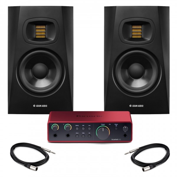 Focusrite Scarlett 2i2 4th Gen with ADAM Audio T5V Studio Monitors, Pair - Bundle