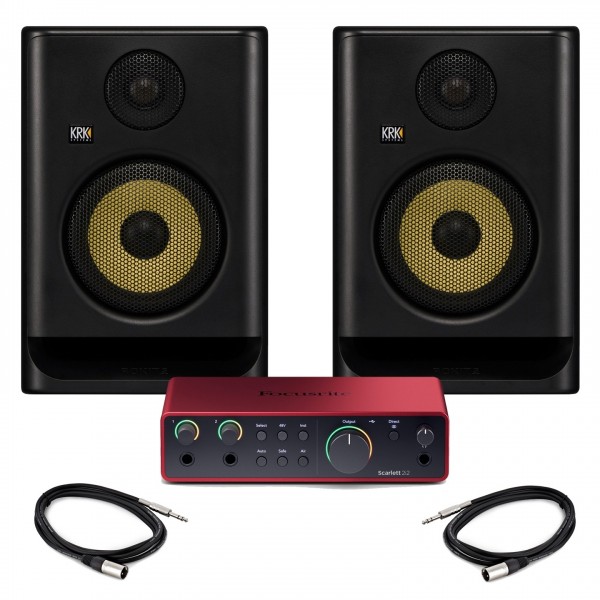 Focusrite Scarlett 2i2 4th Gen with KRK ROKIT G5 Studio Monitors - Bundle