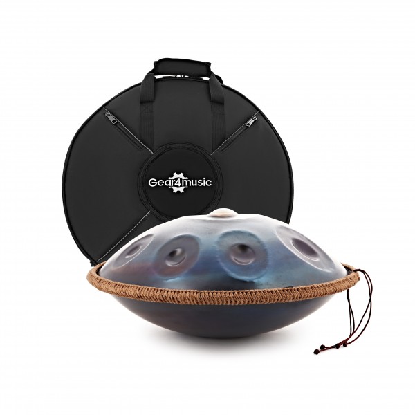 10 Notes D Kurd Nitrided Steel Handpan with Carrying Bag by Gear4music, Black Rainbow