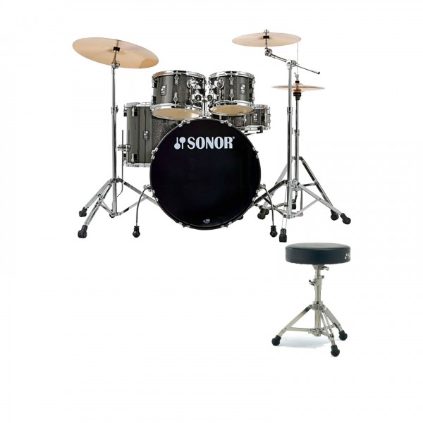 Sonor AQX 22'' 5pc Drum Kit w/Hardware & Free Throne, Black Midnight Sparkle