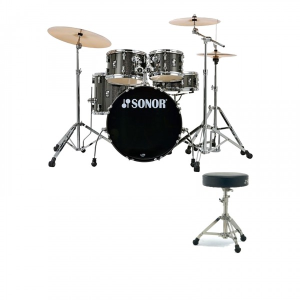 Sonor AQX 20'' 5pc Drum Kit w/Hardware & Free Throne, Black Midnight Sparkle