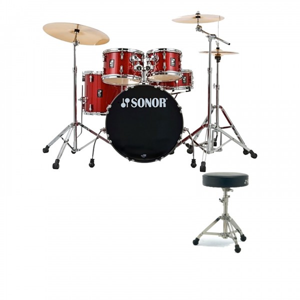 Sonor AQX 20'' 5pc Drum Kit w/Hardware & Free Throne, Red Moon Sparkle