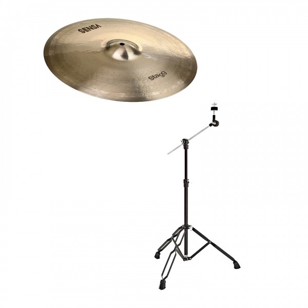 Stagg 18" Sensa Medium Crash Cymbal & Gear4music Boom Arm Stand, Black