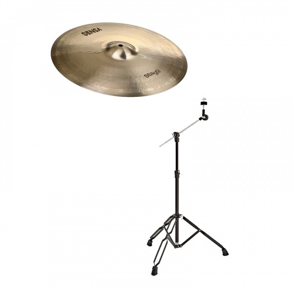 Stagg 16" Sensa Medium Crash Cymbal & Gear4music Boom Arm Stand, Black