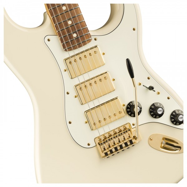 Fender FSR Mahogany Blacktop Strat HHH PF, Olympic White w/ Gold HW - Pickups