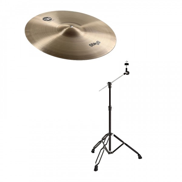 Stagg 16" SH Rock Crash Cymbal & Gear4music Boom Arm Stand, Black