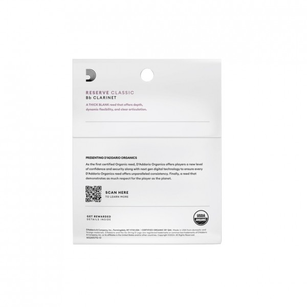 D'Addario Organic Reserve Bb Clarinet Reeds, 3.0, (3 Pack)- back
