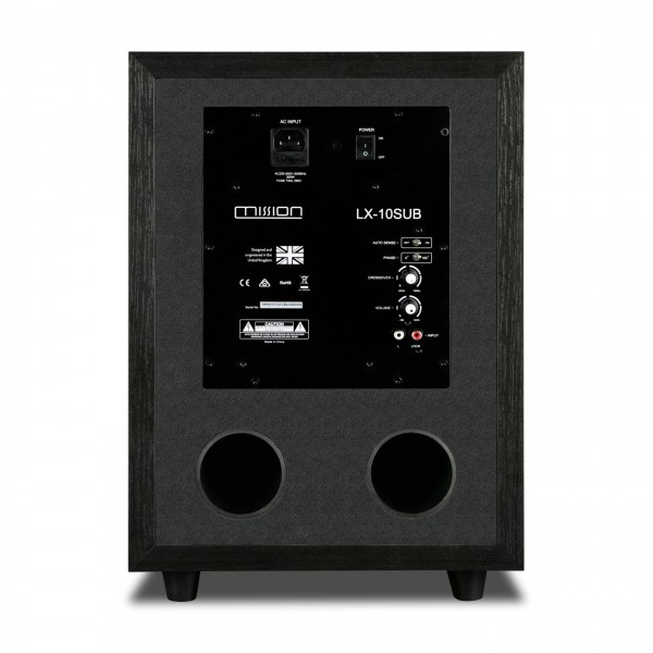Mission LX-10 Subwoofer, Black - Rear view and connections