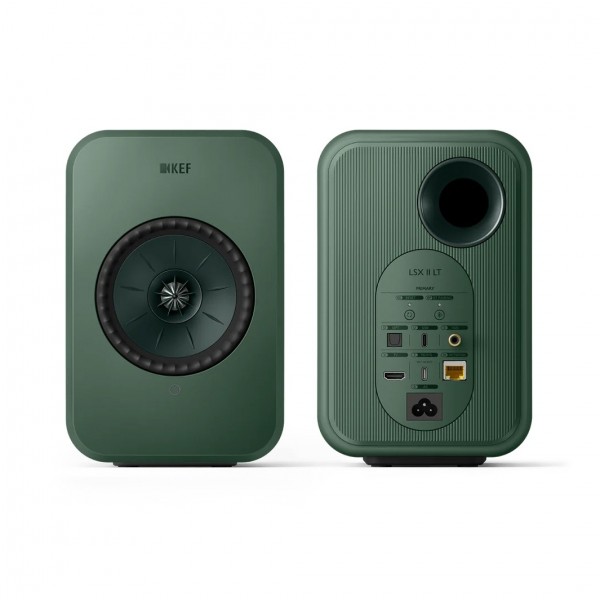 KEF LSX II LT Wireless Hi-Fi Speaker System (Pair), Sage Green - Front and Back