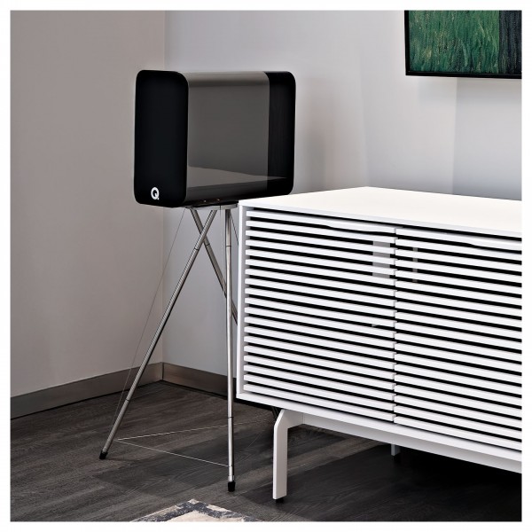 Q Acoustics Concept 300 Bookshelf Speakers (Pair) with Tripod Speaker Stands, Silver / Ebony - lifestyle