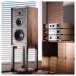 Wharfedale Super Linton Heritage Speakers (Pair), Walnut Veneer - Lifestyle image, in hi-fi setup