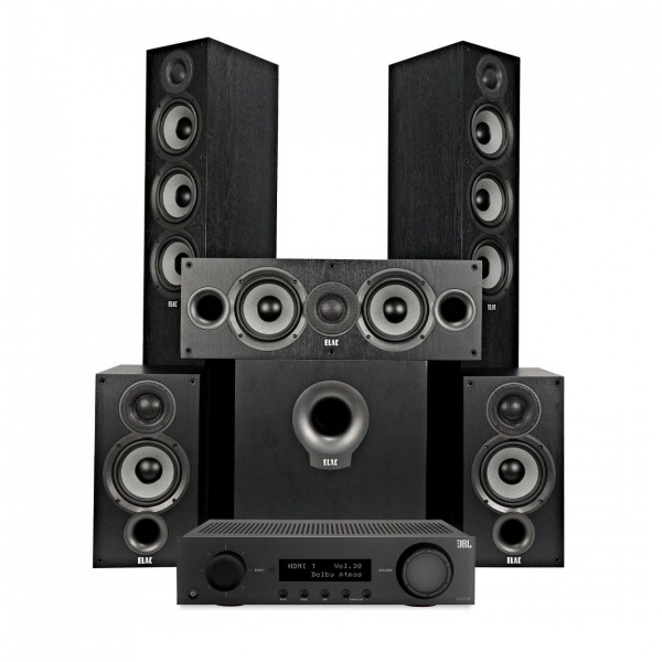 JBL MA710 AV Receiver & ELAC Debut F5.2 5.1 Speaker Package, Black