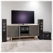 JBL MA710 AV Receiver & ELAC Debut F5.2 5.1 Speaker Package, Black - Lifestyle Image, Home Cinema Media Cabinet