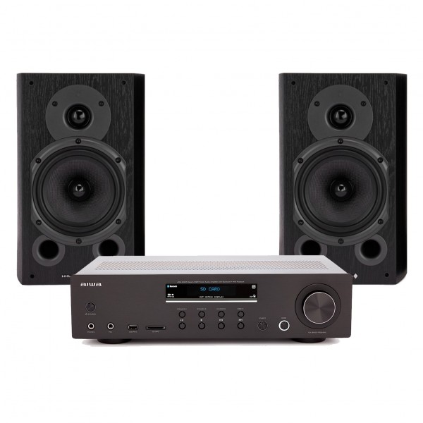 Aiwa AMU-120BTBK Amplifier with Wharfedale Diamond 9.1 Bookshelf Speakers, Black - bom hero 