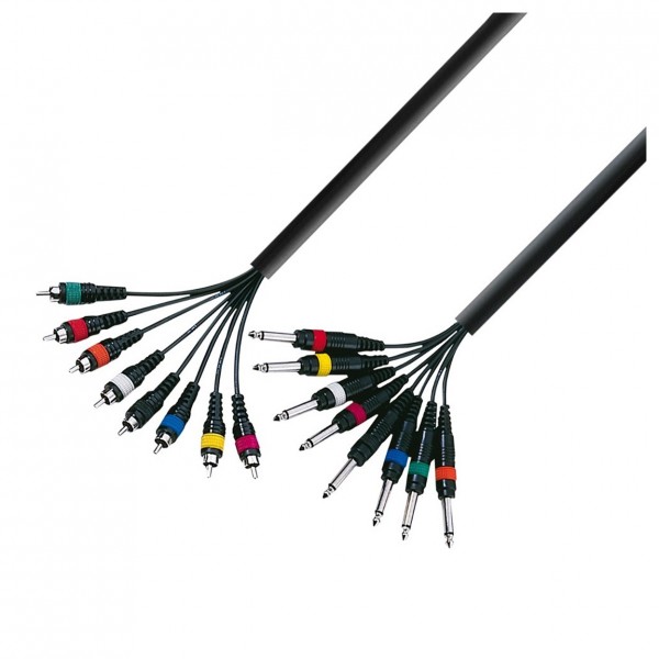 Adam Hall 3 STAR 8 Way Unbalanced 1/4" Jack TS to RCA Studio Loom Cable, 5m