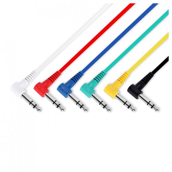 Adam Hall 3 STAR Balanced Set of 6 Coloured Angled 1/4" Jack TRS Patch Cables, 15cm - Set