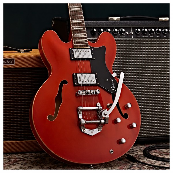 Hartwood Revival Vibrato Semi Acoustic Guitar, Burnt Orange