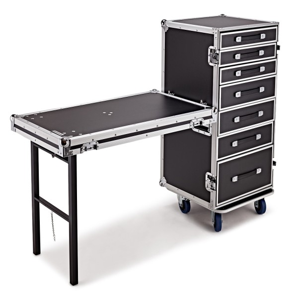 7-Drawer Single Table Heavy-Duty Wheeled Roadie Flight Case by Trojan Pro