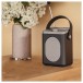 Majority Little Shelford DAB Portable Radio with Bluetooth, Black / Grey - side table with flowers 