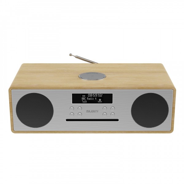 Majority Oakington DAB Radio CD Player and Music System, Oak - front 