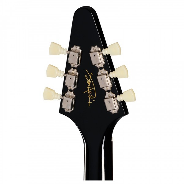 Epiphone Jimi Hendrix "Love Drops" Flying V Inspired by Gibson Custom, Ebony- Headstock hendrix signature 